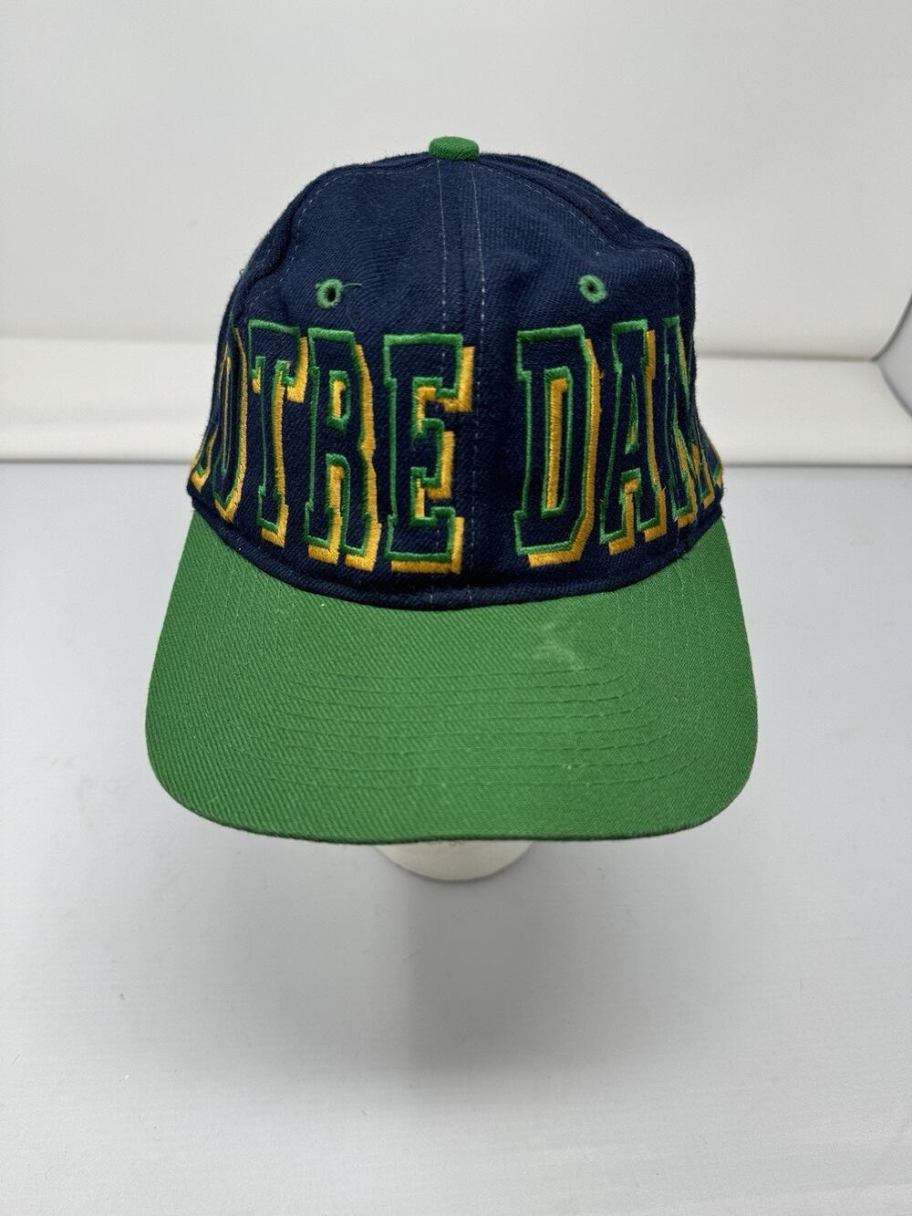 Vtg 90s Notre Dame Fighting Irish Snapback Hat Clutch Drew Pearson Logo